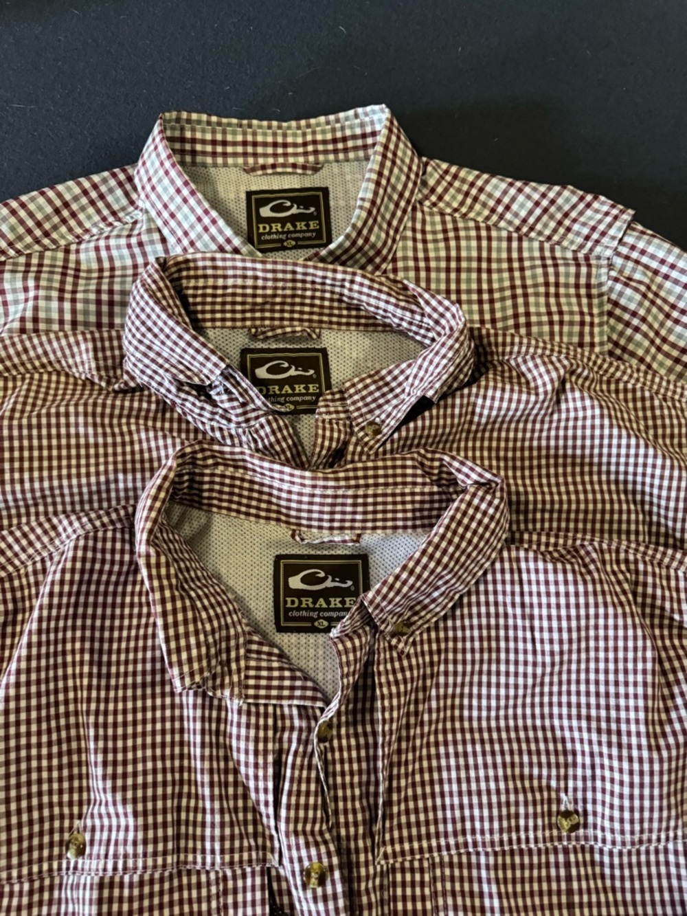 Drake Men’s Burgundy and White Gingham Button-Down Shirts